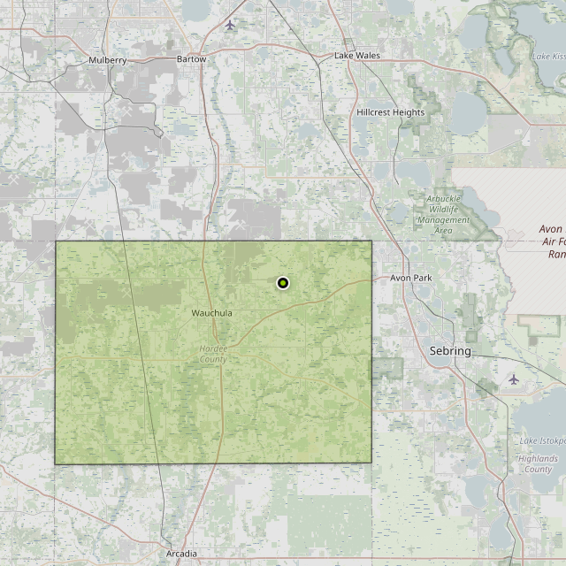 Map showing Hardee County around Wauchula, FL