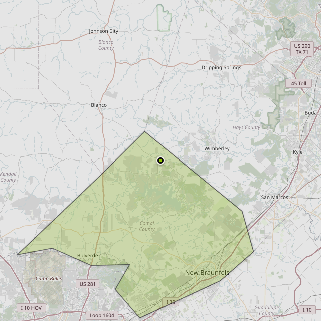 Map showing Comal County around Fischer, TX
