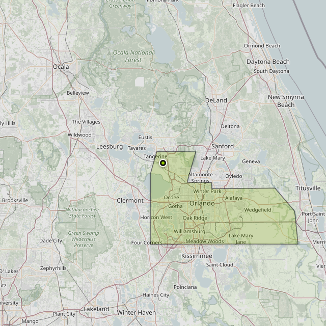 Map showing Orange County around Zellwood, FL