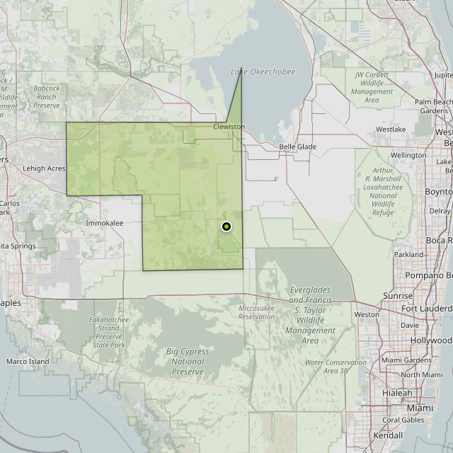 Map showing Hendry County around Harlem, FL