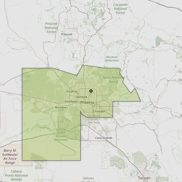 Map showing Maricopa County around Phoenix, AZ