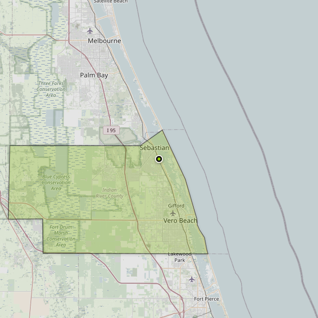 Map showing Indian River County around Sebastian, FL