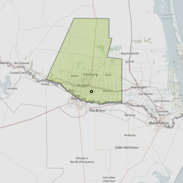Map showing Hidalgo County around San Juan, TX