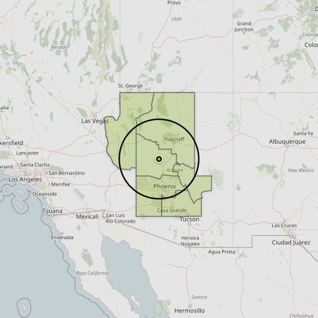 Map showing the 6 counties around Prescott Valley, AZ