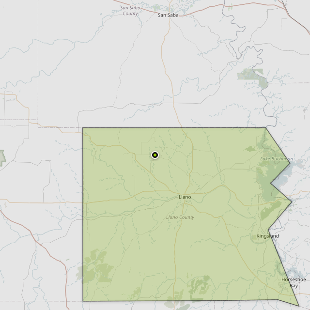 Map showing Llano County around Llano, TX