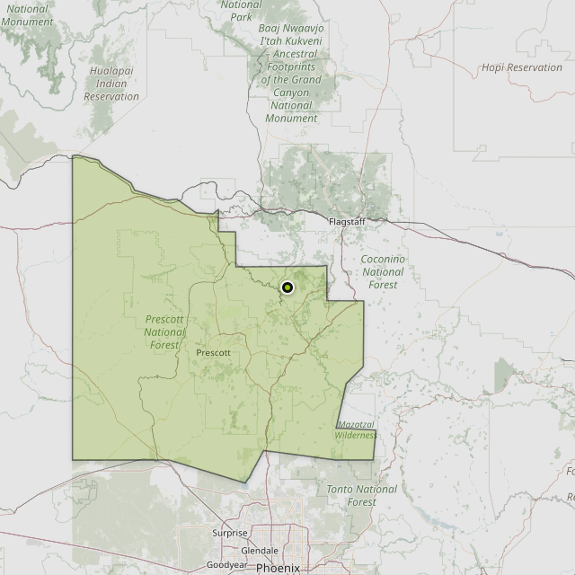 Map showing Yavapai County around Clarkdale, AZ