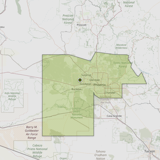 Map showing Maricopa County around Buckeye, AZ