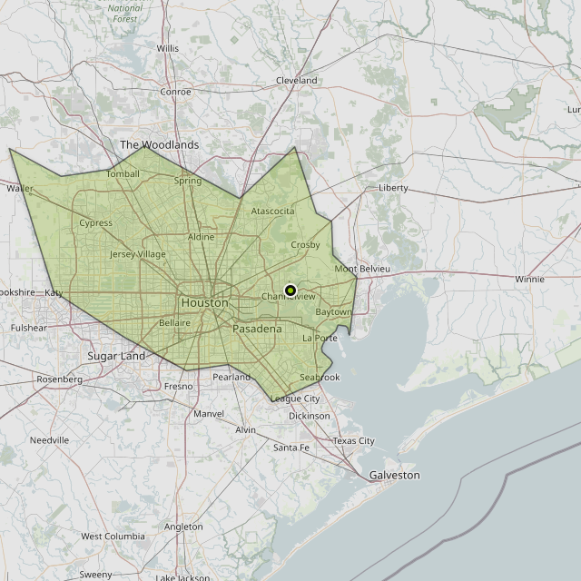 Map showing Harris County around Channelview, TX