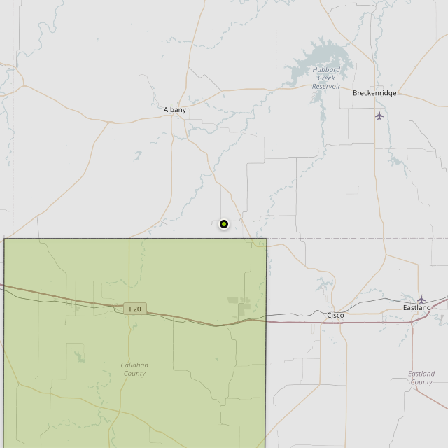 Map showing Callahan County around Moran, TX