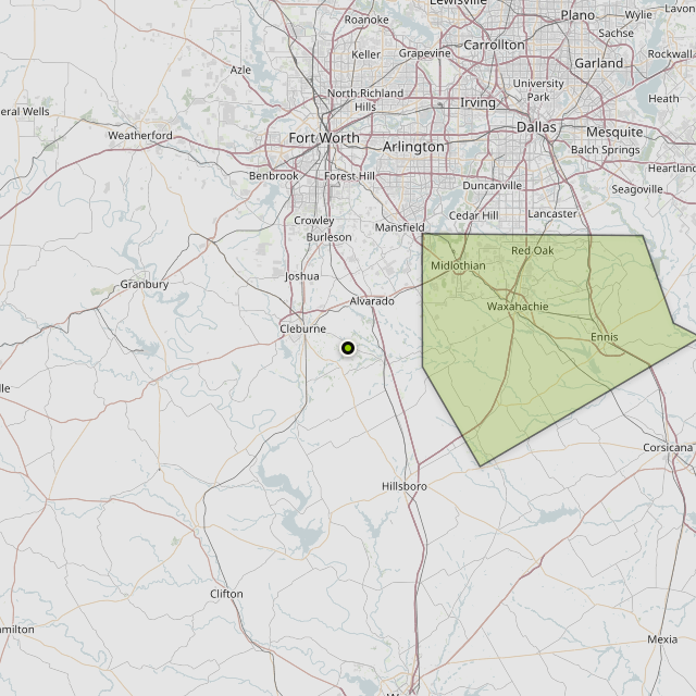 Map showing Ellis County around Grandview, TX