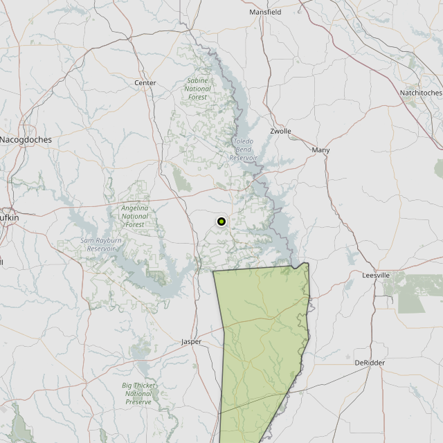 Map showing Newton County around Hemphill, TX