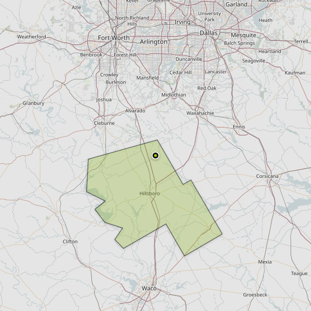 Map showing Hill County around Itasca, TX