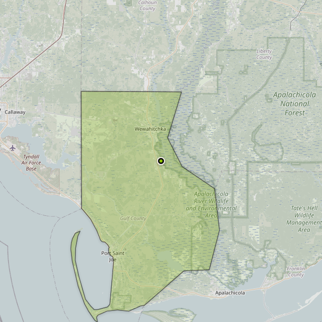 Map showing Gulf County around Wewahitchka, FL