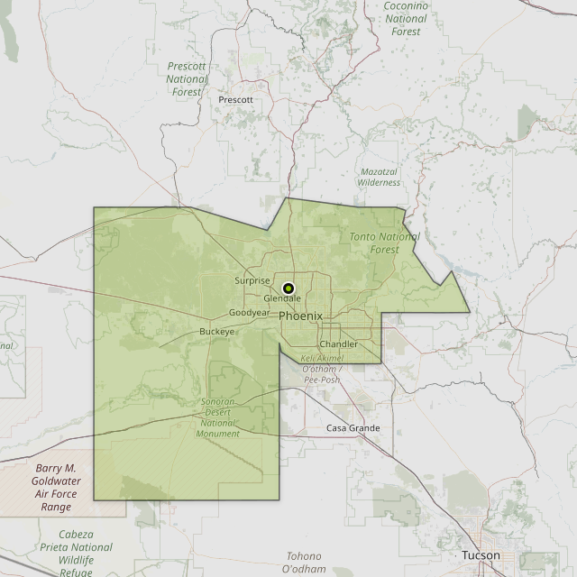 Map showing Maricopa County around Phoenix, AZ