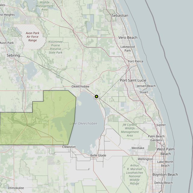 Map showing Glades County around Okeechobee, FL