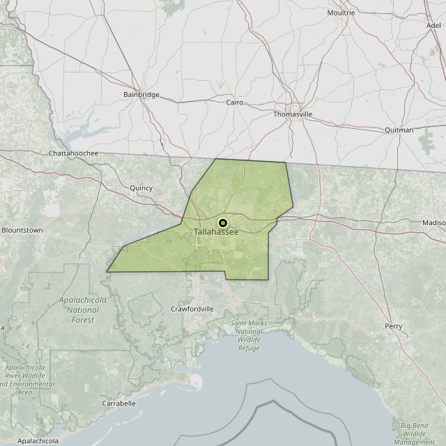 Map showing Leon County around Tallahassee, FL