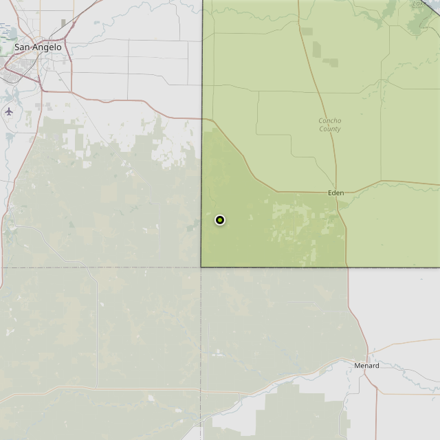 Map showing Concho County around Eden, TX