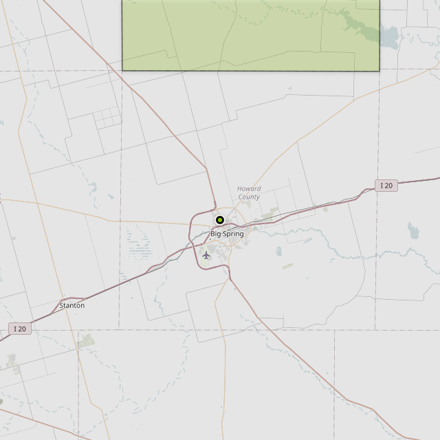 Map showing Borden County around Big Spring, TX