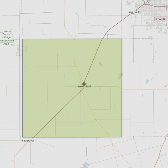 Map showing Terry County around Brownfield, TX
