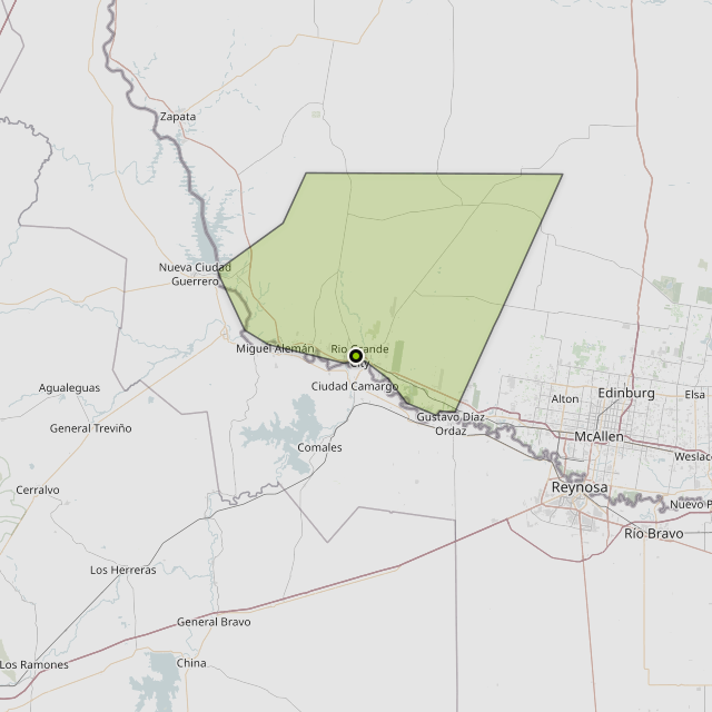 Map showing Starr County around Rio Grande City, TX