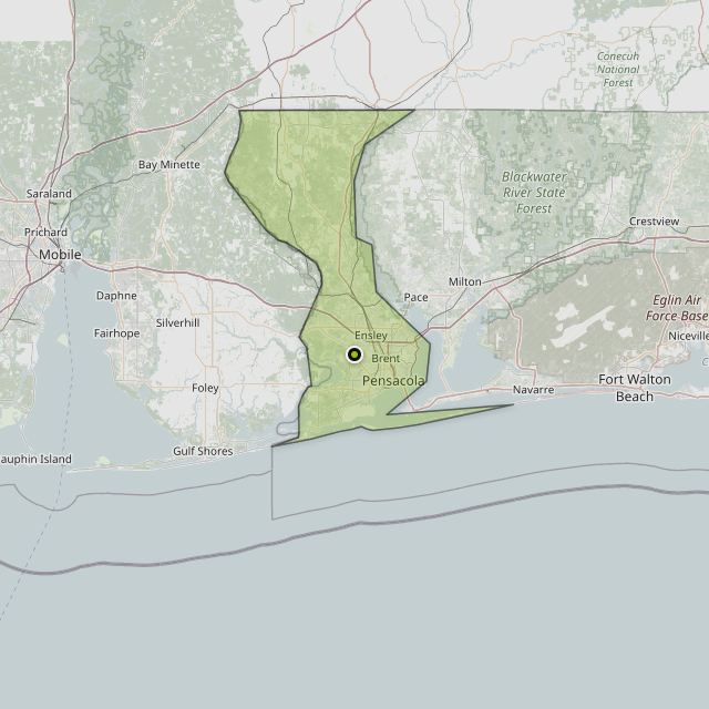 Map showing Escambia County around Pensacola, FL