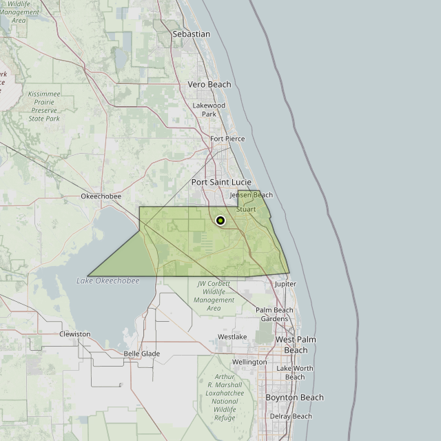 Map showing Martin County around Palm City, FL