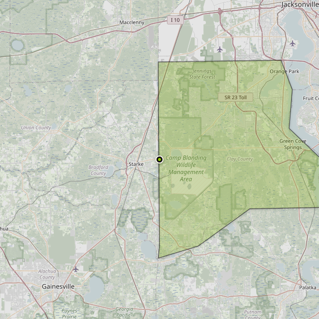 Map showing Clay County around Starke, FL