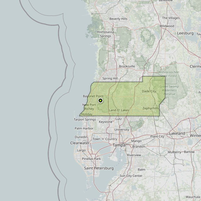 Map showing Pasco County around Jasmine Estates, FL