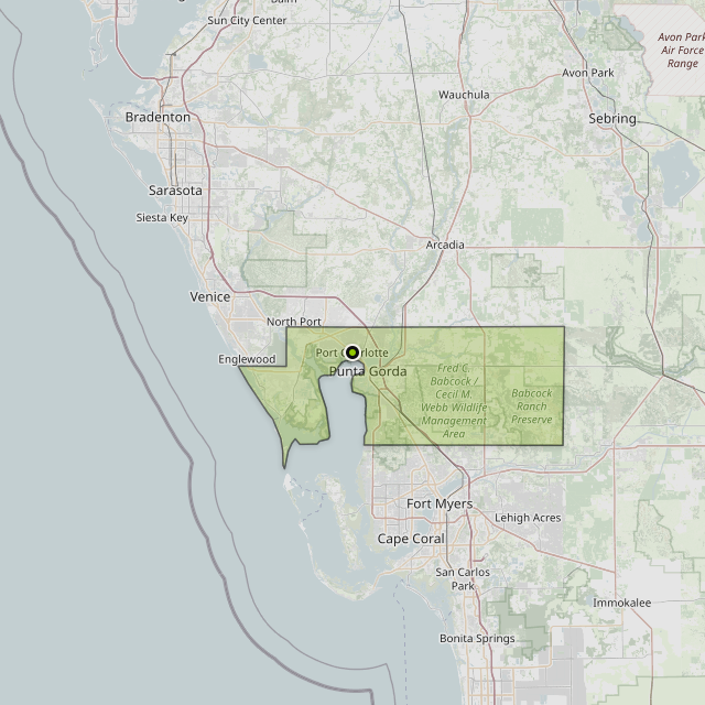 Map showing Charlotte County around Port Charlotte, FL