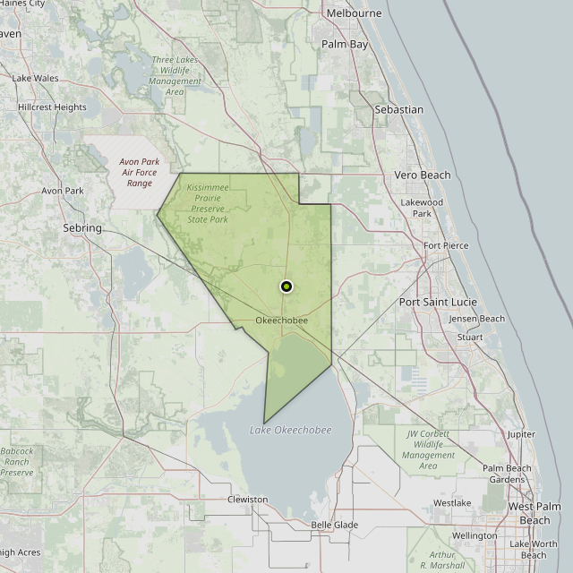 Map showing Okeechobee County around Cypress Quarters, FL