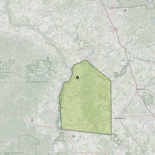 Map showing Gilchrist County around Trenton, FL