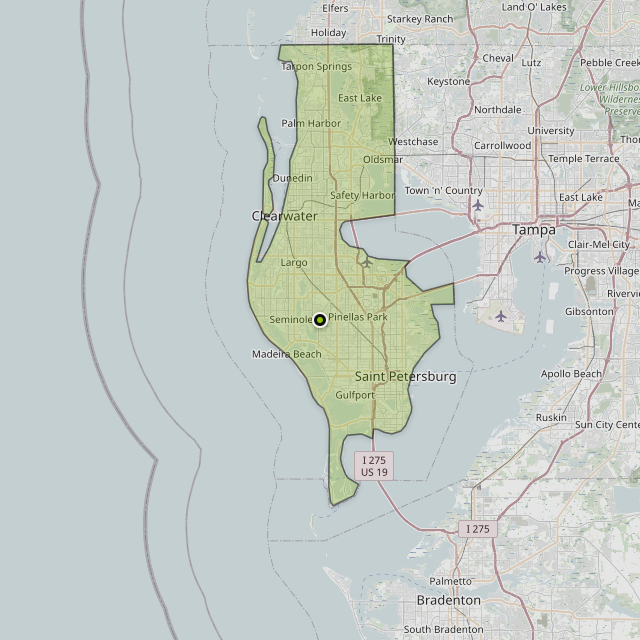 Map showing Pinellas County around Pinellas Park, FL