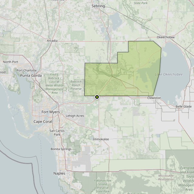 Map showing Glades County around LaBelle, FL