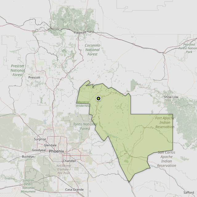 Map showing Gila County around Payson, AZ