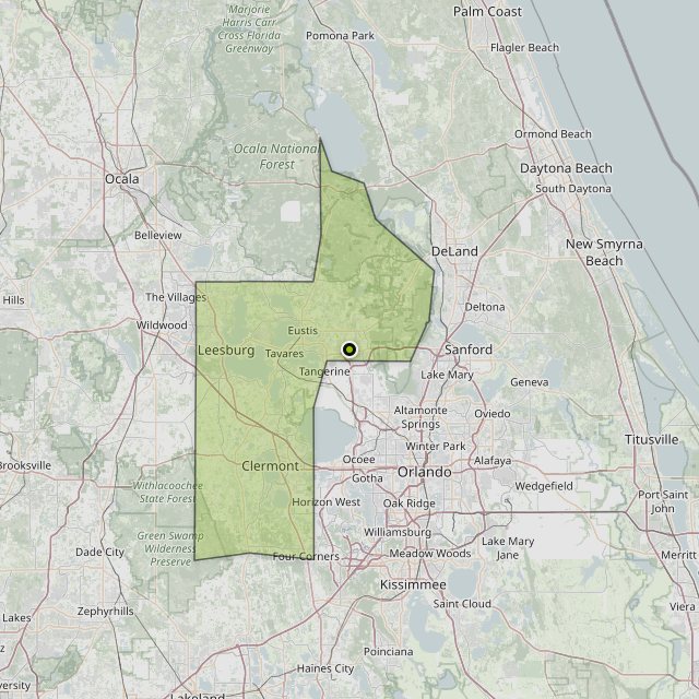 Map showing Lake County around Mount Plymouth, FL