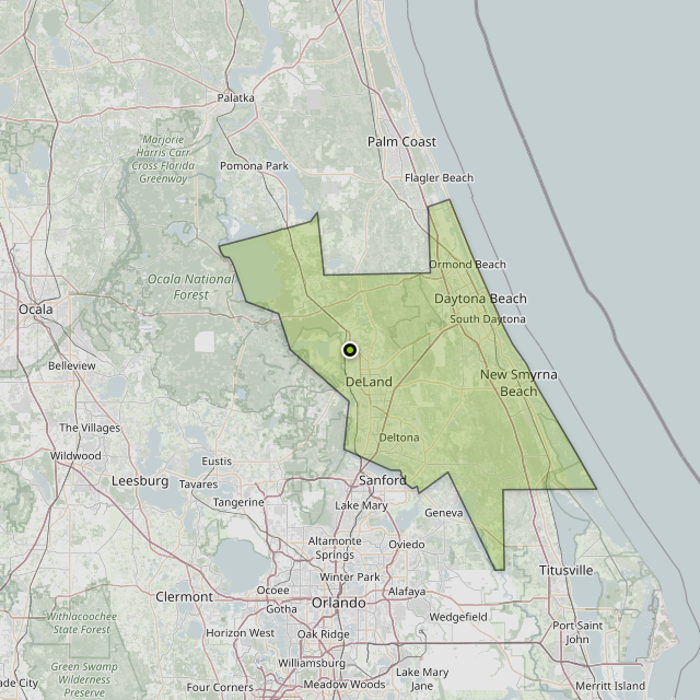 Map showing Volusia County around De Leon Springs, FL