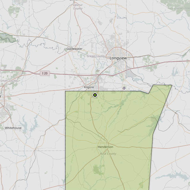 Map showing Rusk County around Kilgore, TX