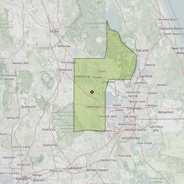 Map showing Lake County around Howey-In-The-Hills, FL