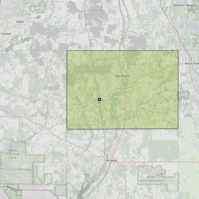 Map showing Hardee County around Zolfo Springs, FL