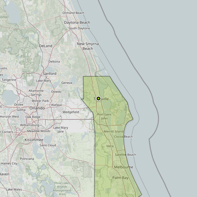 Map showing Brevard County around Titusville, FL