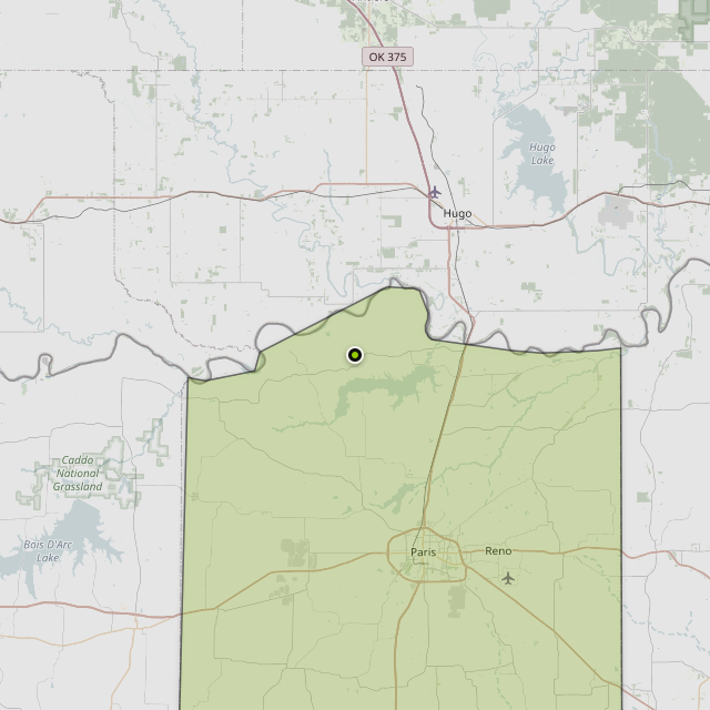 Map showing Lamar County around Powderly, TX