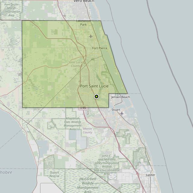 Map showing St. Lucie County around Port St. Lucie, FL