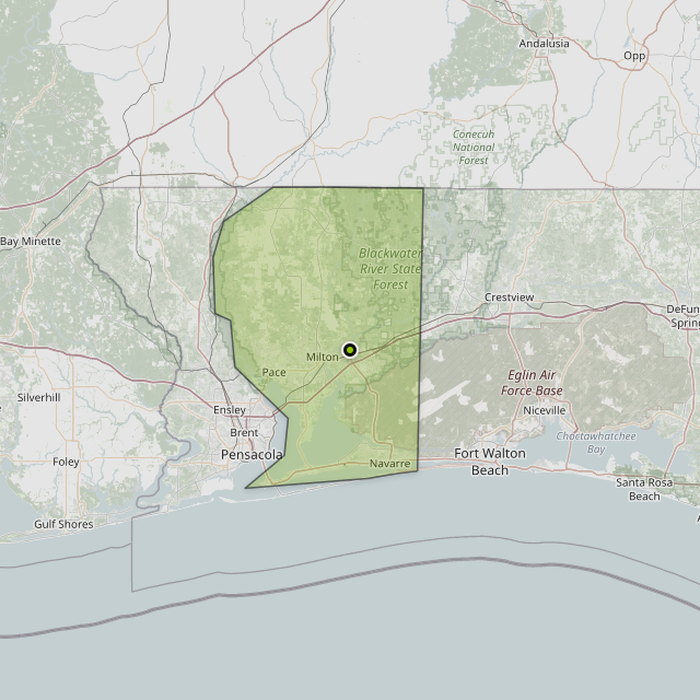 Map showing Santa Rosa County around East Milton, FL
