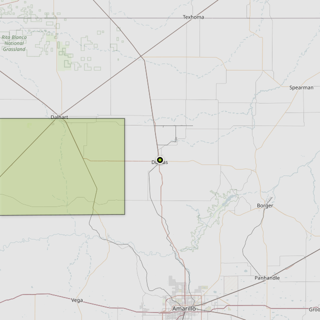 Map showing Hartley County around Dumas, TX