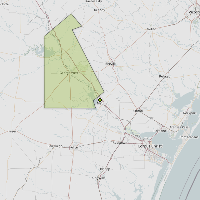 Map showing Live Oak County around Mathis, TX