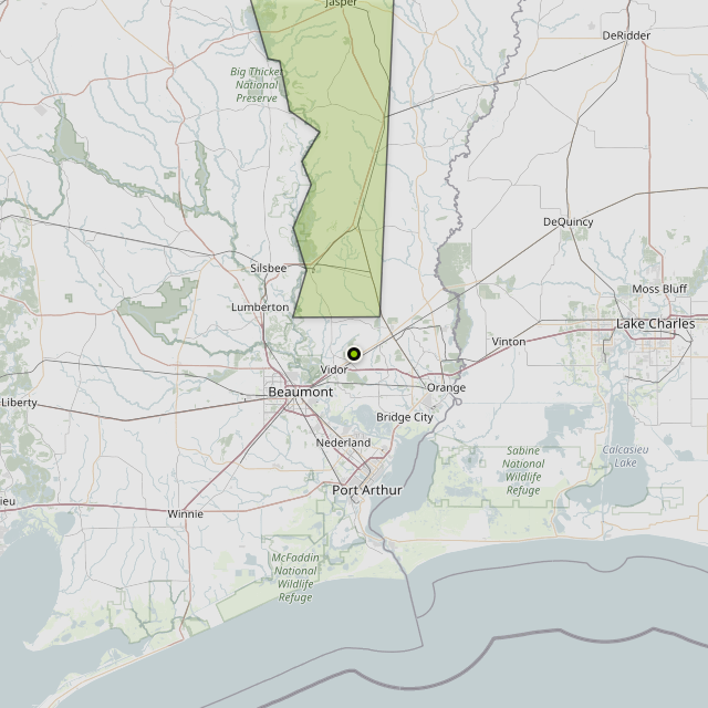 Map showing Jasper County around Vidor, TX