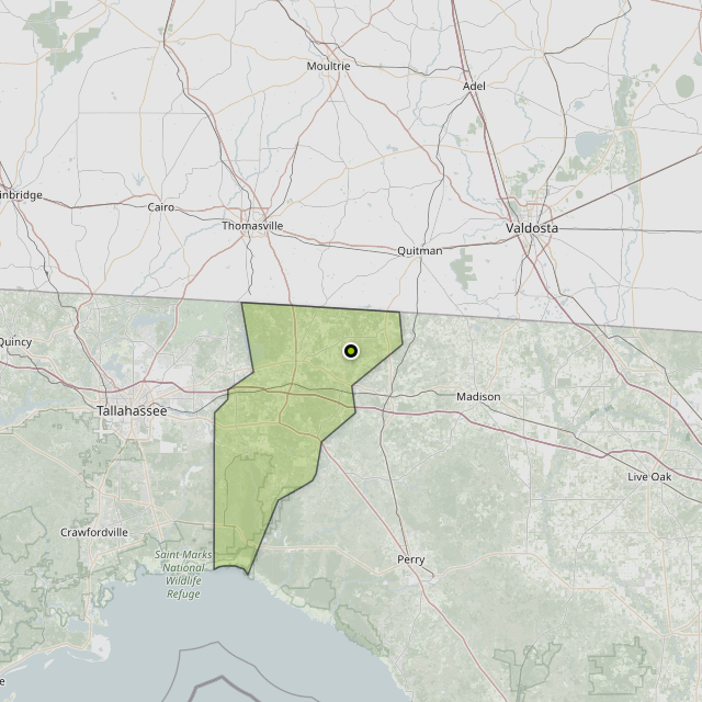 Map showing Jefferson County around Monticello, FL