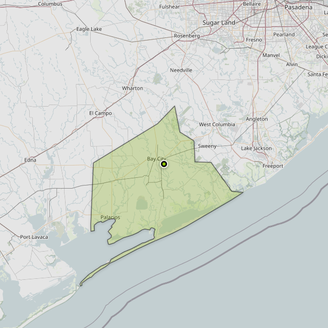 Map showing Matagorda County around Bay City, TX