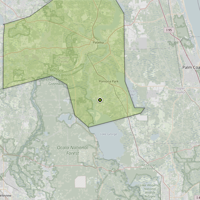 Map showing Putnam County around Crescent City, FL