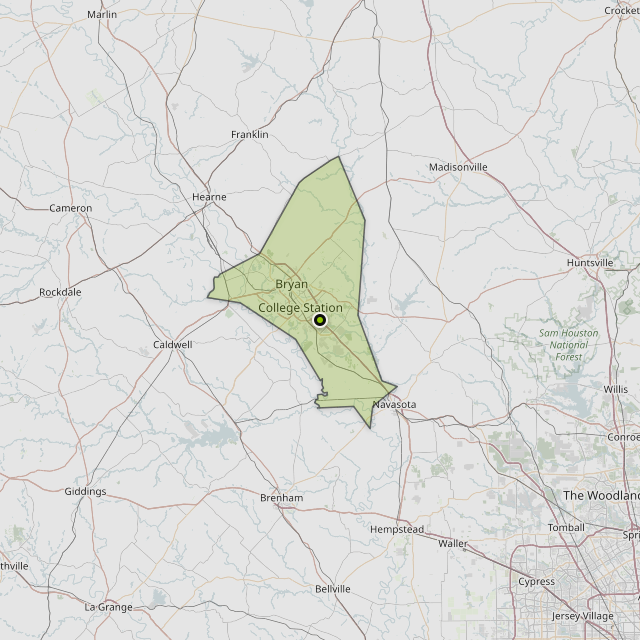 Map showing Brazos County around College Station, TX